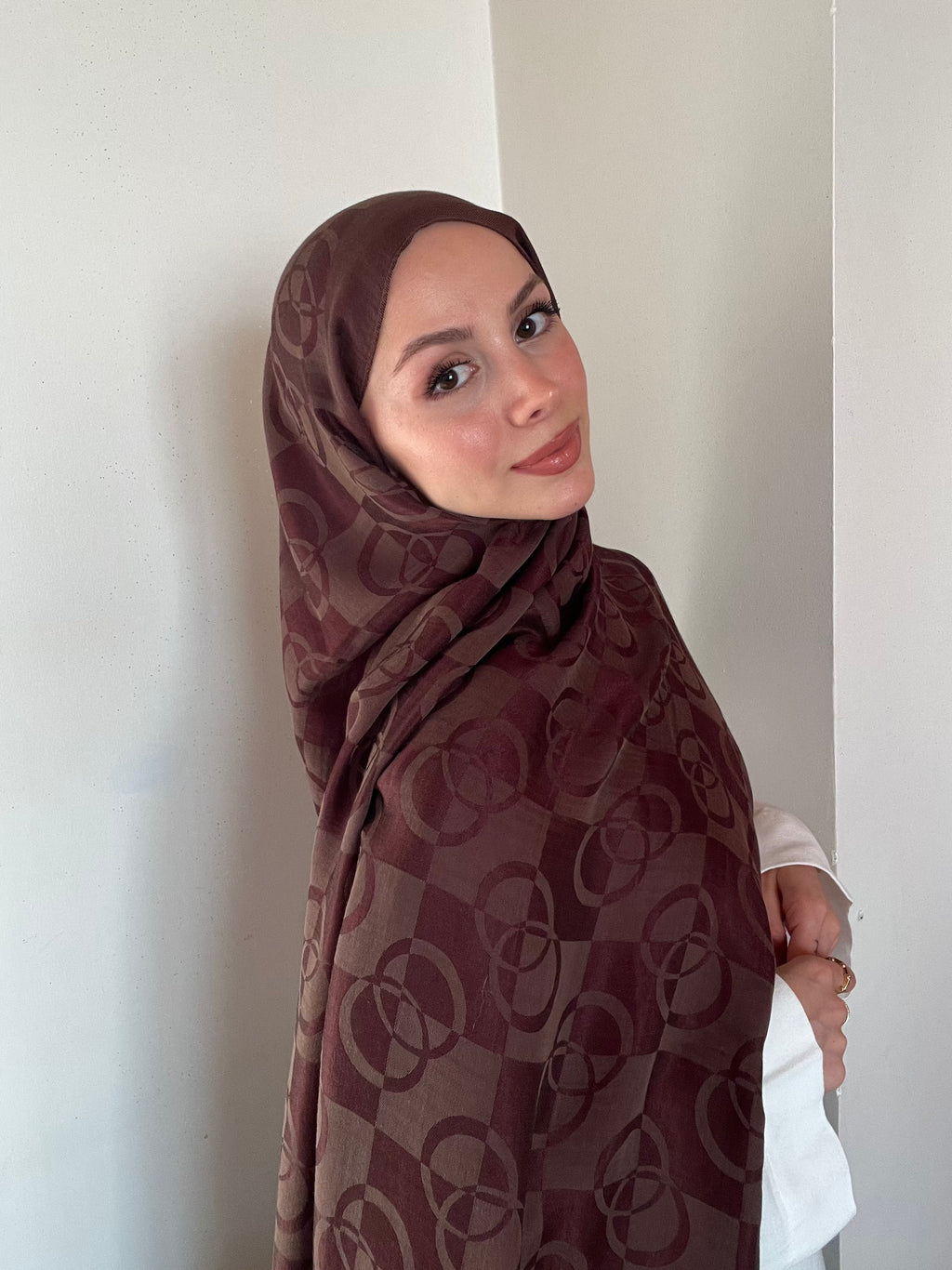 Harem Pırlanta Halka Şal Kahverengi